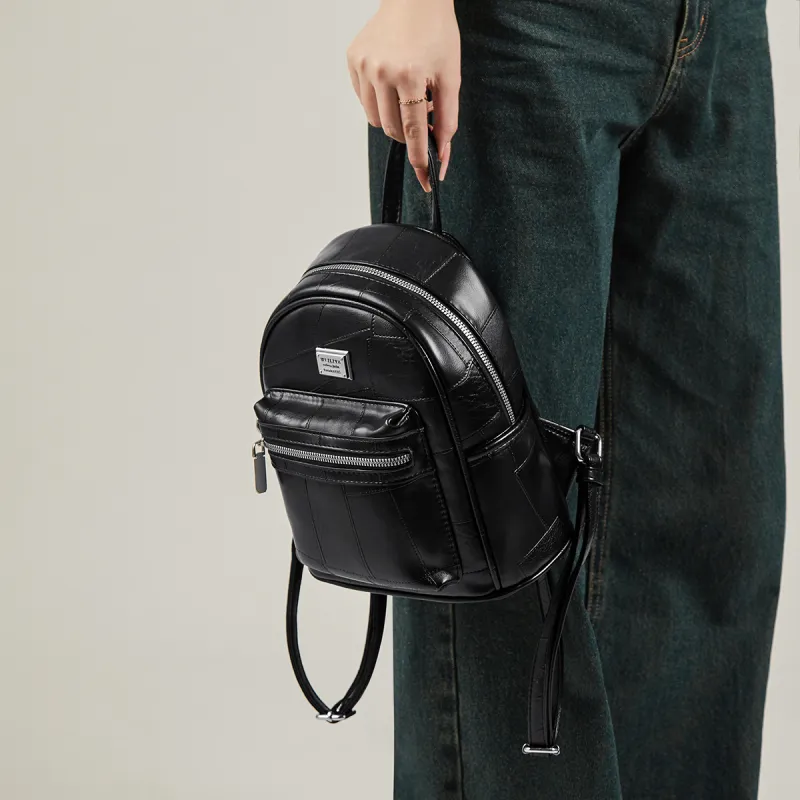 15 MINS Synthetic Leather Laptop Bag Backpack Medium Size Women's Silver/Brown/Black-11