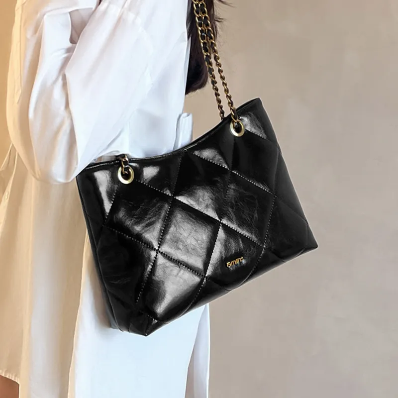 15 MINS Cow Leather Shoulder Bag Regular Women's Midnight Black-3