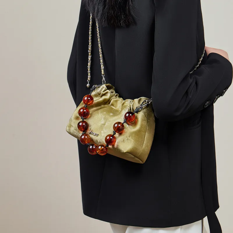 15 MINS Cow Leather Cloud Bag, Shoulder Bag, Crossbody Bag Trumpets Women's Graphite Black/Milkshake White/Olive Green-13