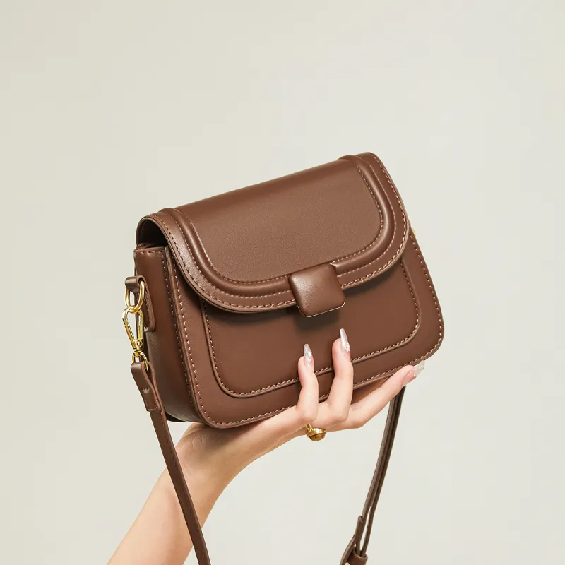 15 MINS Synthetic Leather Tofu Bag Small Square Bag Crossbody Bag Shoulder Bag Regular Women's Brown/Black-8