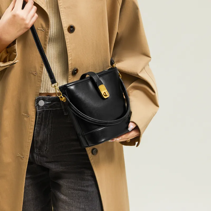 15 MINS Synthetic Leather Bucket Bag Handbag Shoulder Bag Crossbody Bag Regular Women's Coffee/Black-5