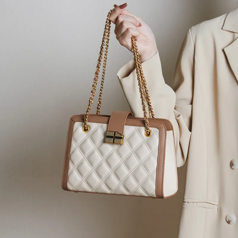 15 MINS Cow Leather Shoulder Bag Crossbody Bag Large Size Women's White-6
