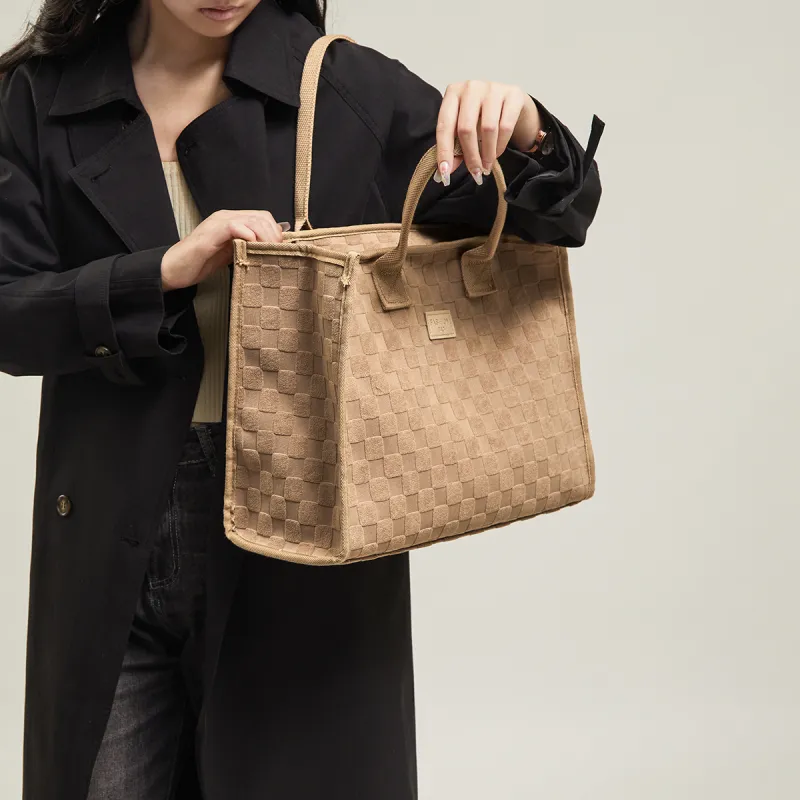15 MINS Fabric Shoulder Bag Tote Bag Shopping Bag Large Size Women's Ecru/Khaki-6