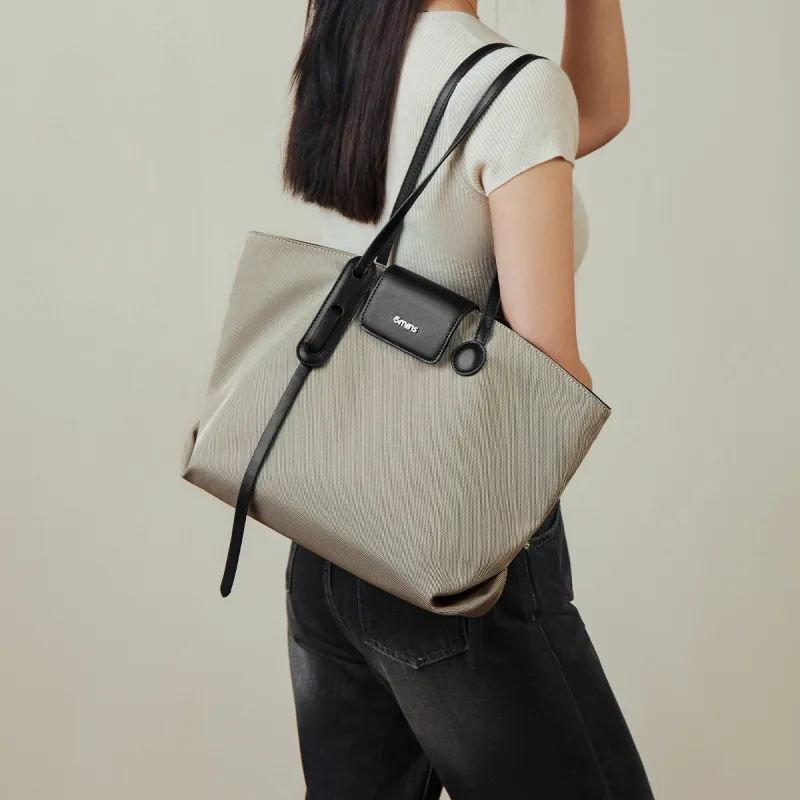 15 MINS Fabric With Synthetic Leather Shoulder Bags Handbags Large Size Women's Khaki/Black-2