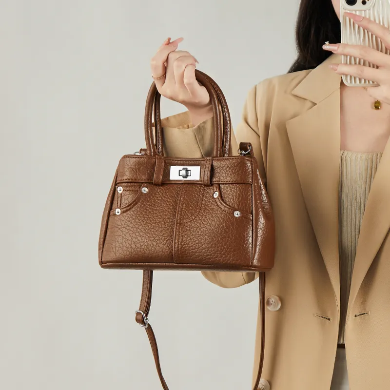 15 MINS Synthetic Leather Tote Handbag Shoulder Bag Crossbody Bag Regular Women's Ecru/Brown/Black-6