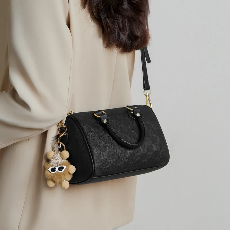 15 MINS Cow Leather Crossbody Bag Mom Bag Small Size Women's Ecru & Apricot/Midnight Black/Caramel Brown-8