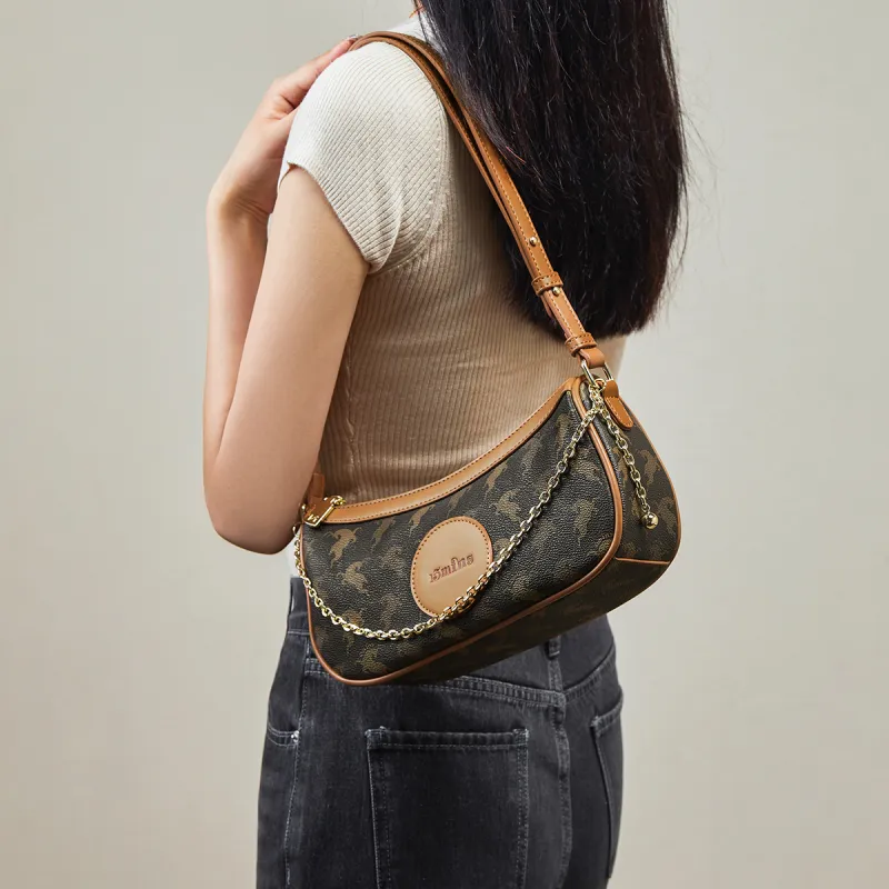 15 MINS PVC Advanced Moon Phase Bag Fashion Shoulder Bag Versatile Crossbody Bag Women's Coffee/Ecru-1