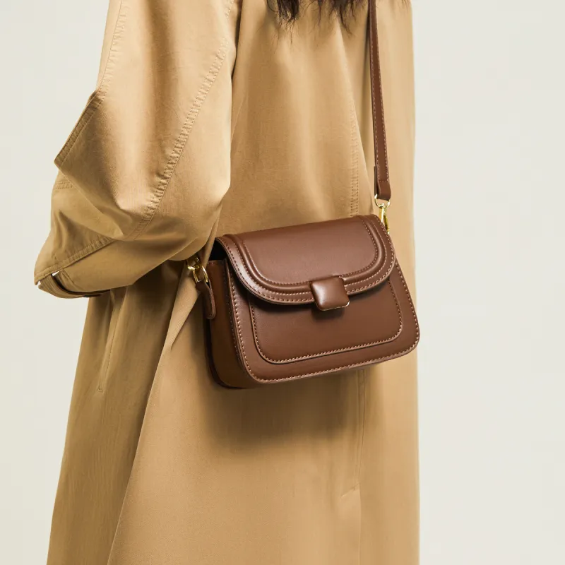 15 MINS Synthetic Leather Tofu Bag Small Square Bag Crossbody Bag Shoulder Bag Regular Women's Brown/Black-6