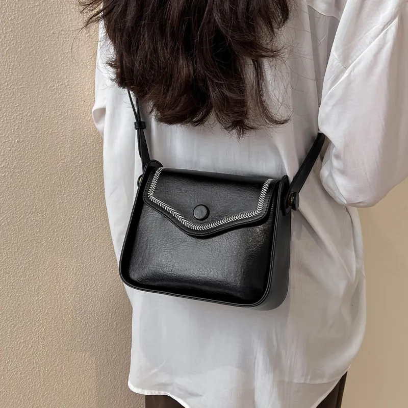15 MINS Cow Leather Women's Crossbody Bag Mom Bag Shoulder Bag Small Size Women's Black-1