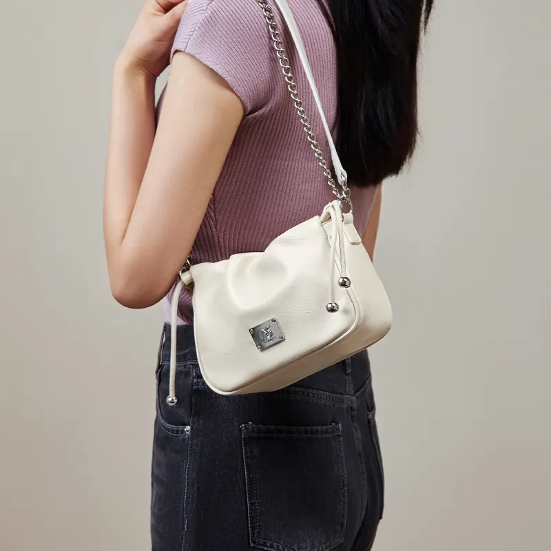 15 MINS Synthetic Leather Cloud Bag Trumpets Women's Space Silver/Ecru-5