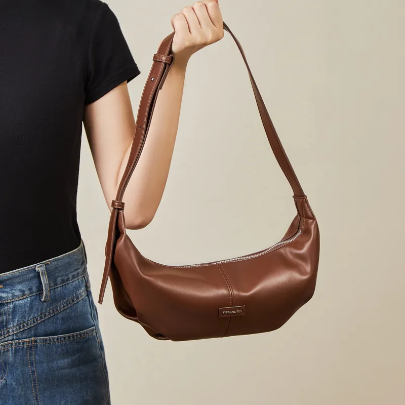 15 MINS Synthetic Leather Shoulder Bag Large Size Women's Coffee/Midnight Black-1