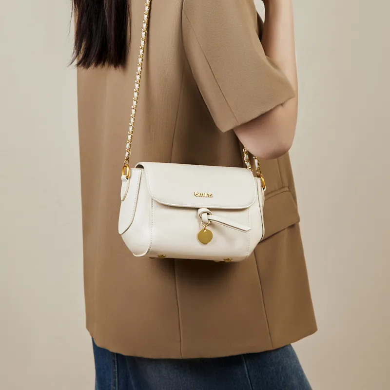 15 MINS Cow Leather Patchwork Synthetic Leather Chain Bag Crossbody Bag Shoulder Bag Women's Oat/Ecru-7