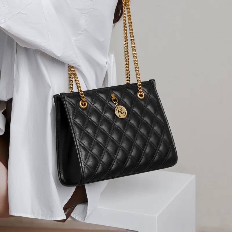 15 MINS Cow Leather Crossbody Bags Shoulder Bags Medium Size Women's Midnight Black/Ecru-1