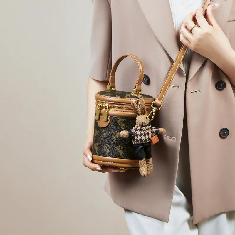 15 MINS Synthetic Leather Handbag Bucket Crossbody Bag Shoulder Bag Mini Women's Coffee-2