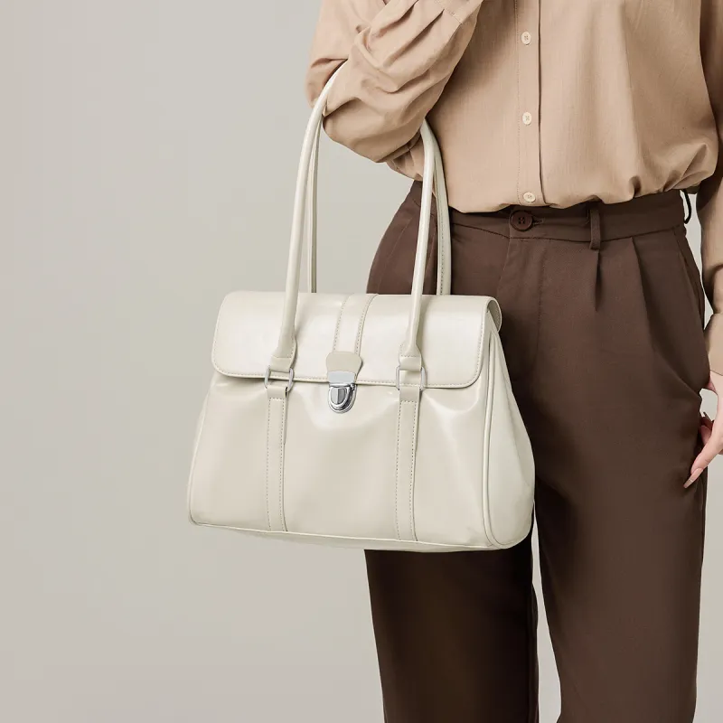 15 MINS Synthetic Leather Shoulder Bag Large Size Women's Brown/White/Black-5