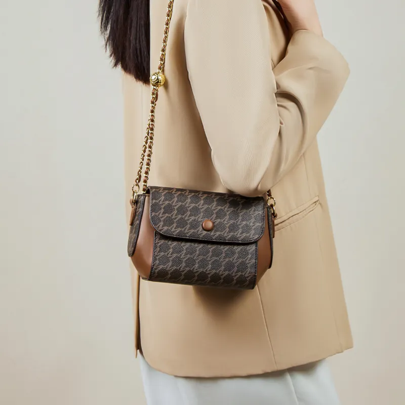 15 MINS PVC And Synthetic Leather Small Square Bag Shoulder Bag Crossbody Bag Small Size Women's Coffee/Ecru-2