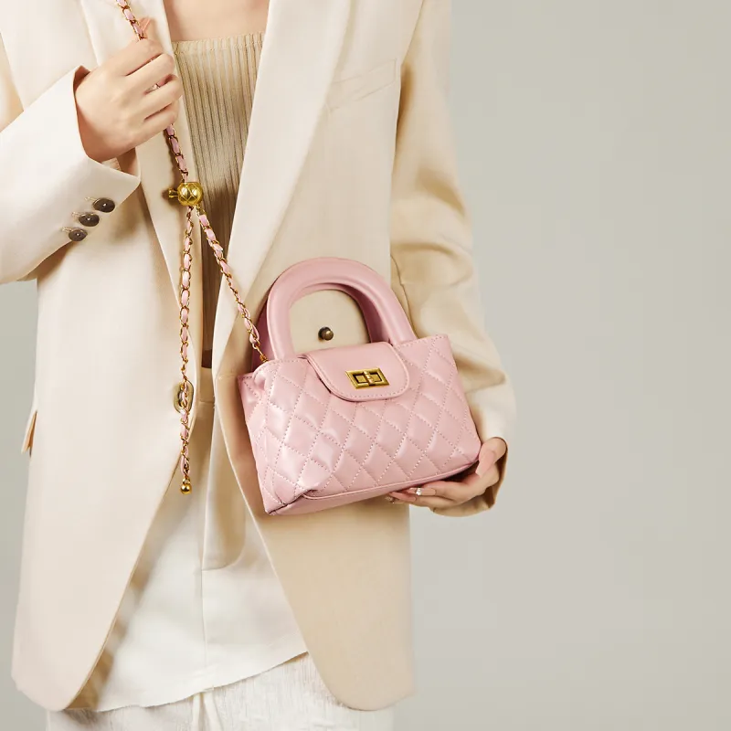 15 MINS Synthetic Leather Portable Crossbody Bag Shoulder Bag Mini Women's Pink/White/Black-2