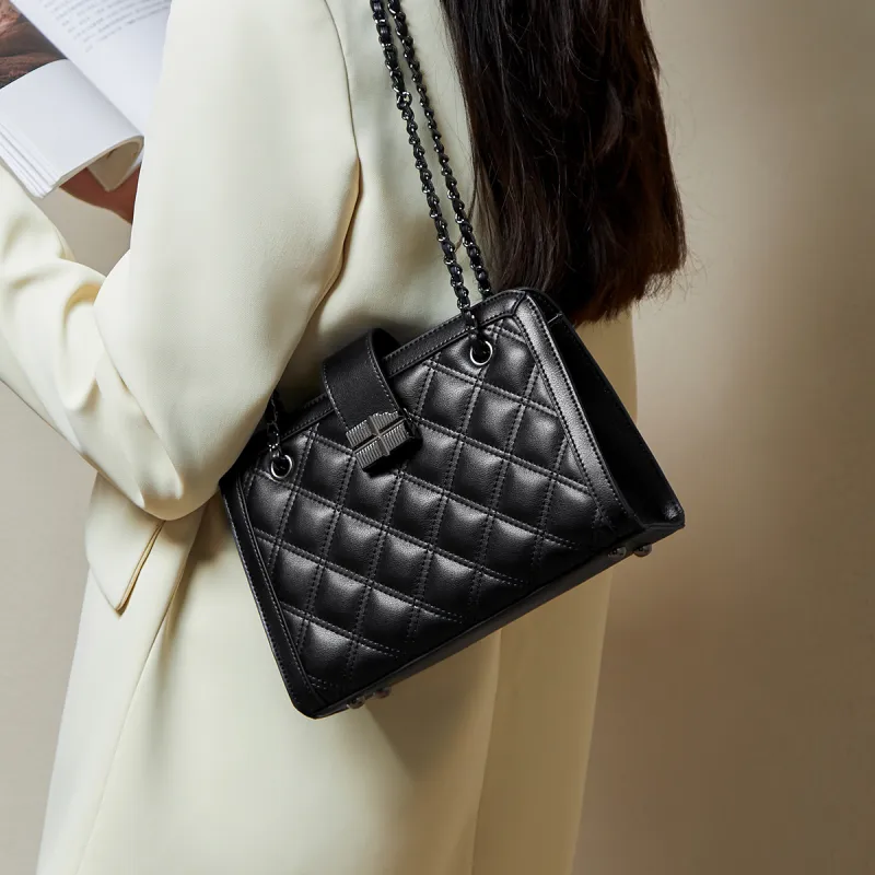 15 MINS Cow Leather Shoulder Bag Crossbody Bag Large Size Women's White-1
