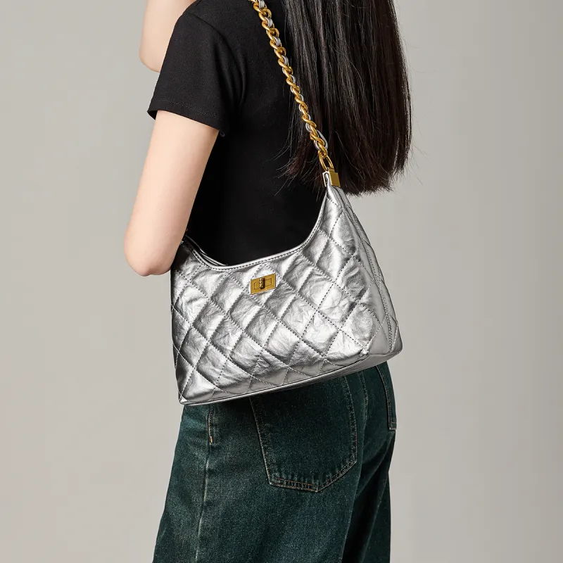 15 MINS Synthetic Leather Crossbody Underarm Shoulder Bag Women's Pink/Silver-1