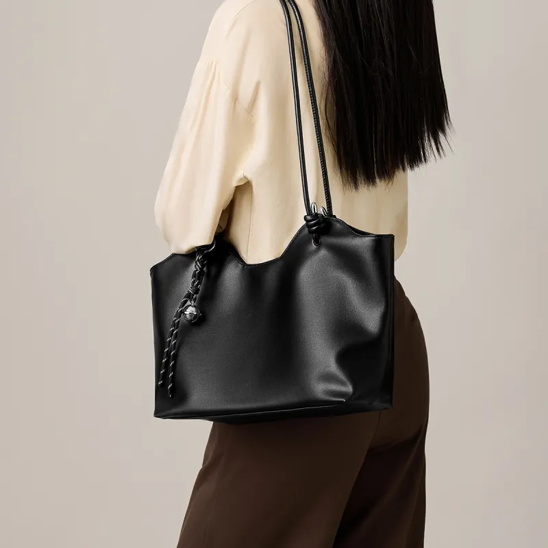 15 MINS Synthetic Leather Tote Bag, Shopping Bag, Shoulder Bag Regular Women's Brown/Coffee/Black-5