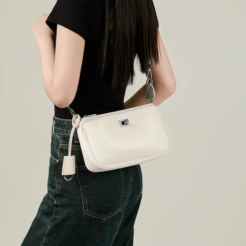 15 MINS Synthetic Leather Shoulder Bag Medium Size Women's Black/White-6