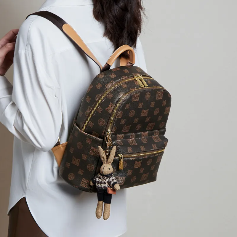15 MINS PVC Polyvinyl Chloride Backpack Regular Women's Coffee-4
