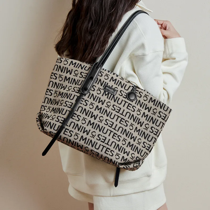 15 MINS Fabric Tote Bag, Shopping Bag, Shoulder Bag Tubas Women's Black-1