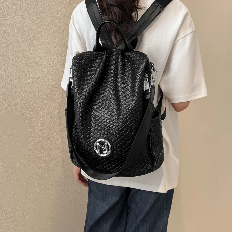 15 MINS Synthetic Leather Backpack Large Size Women's Midnight Black-1