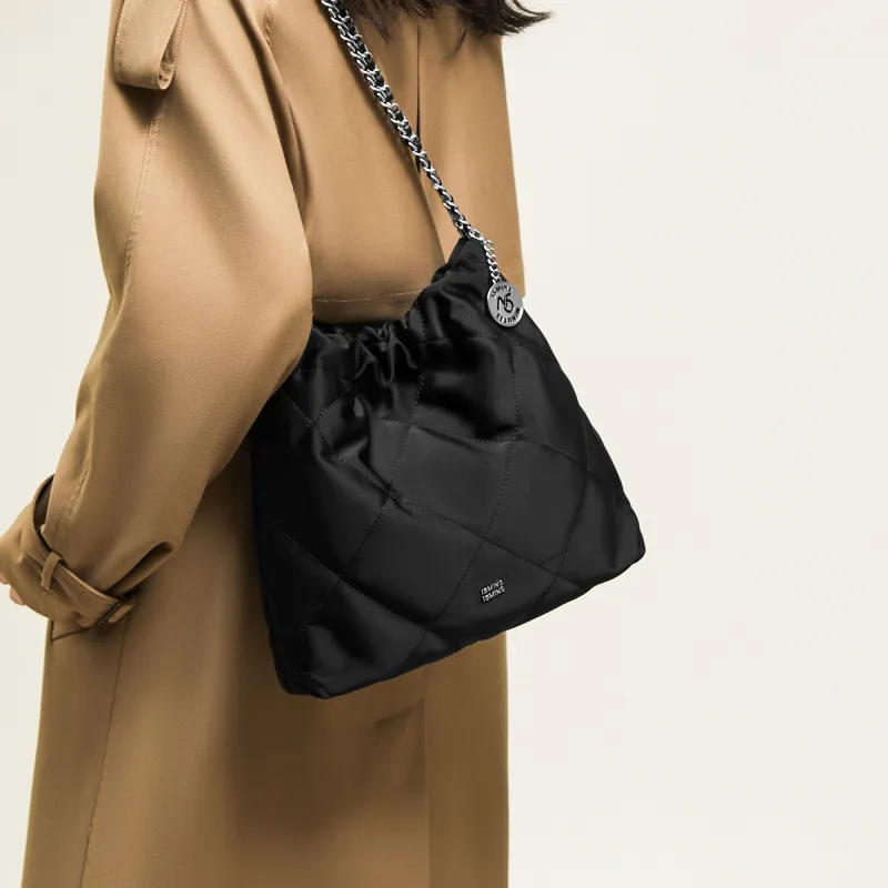 15 MINS Fabric Chain Bag Trash Bag Crossbody Bag Shoulder Bag Regular Women's Midnight Black-4