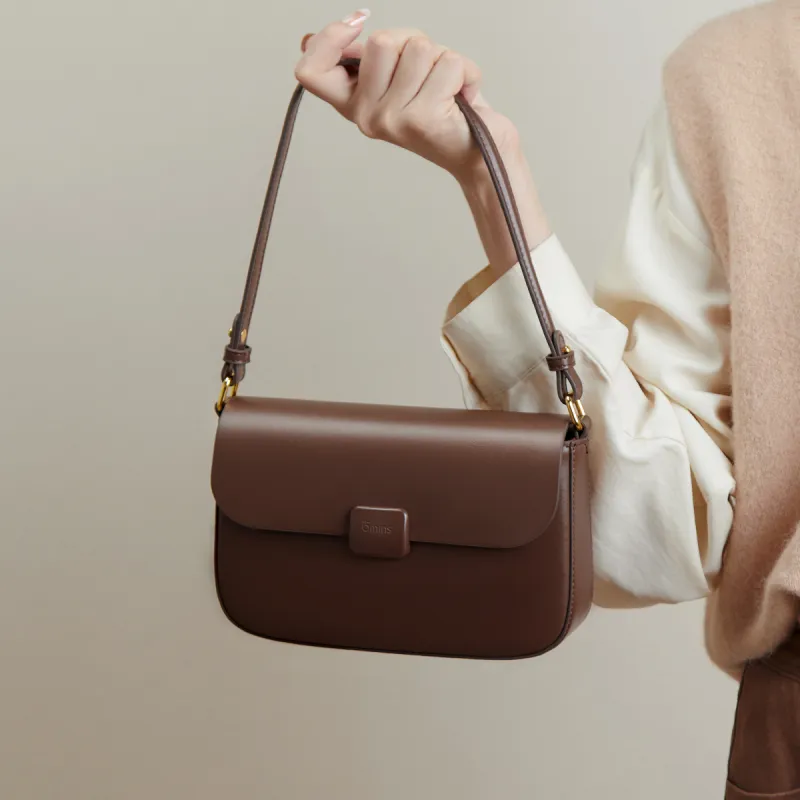 15 MINS Cow Leather Shoulder Bag, Crossbody Bag, Tofu Bag Women's Midnight Black/Coffee/Ecru-2