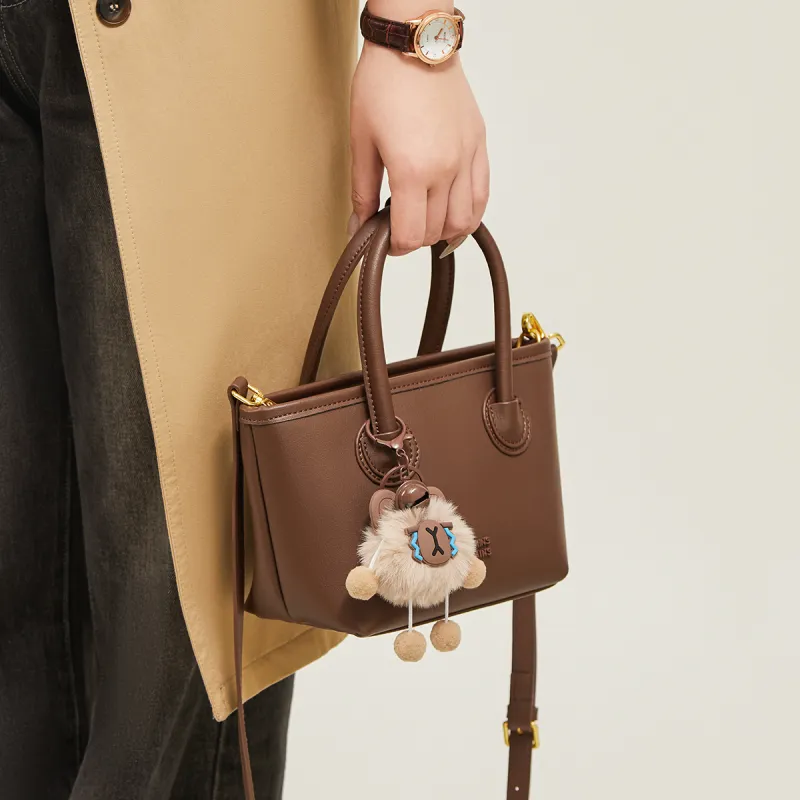 15 MINS Cow Leather Patchwork Synthetic Leather One Shoulder Handbags Women's Ecru & Apricot/Coffee-7