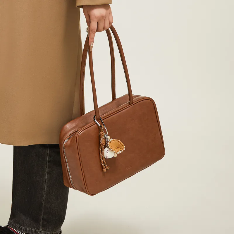 15 MINS Synthetic Leather Shoulder Bag Handbag Shoulder Bag Large Size Women's Brown/Black-4