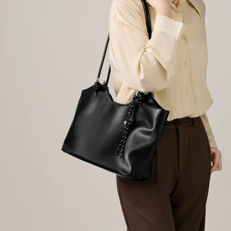15 MINS Synthetic Leather Tote Bag, Shopping Bag, Shoulder Bag Regular Women's Brown/Coffee/Black-6