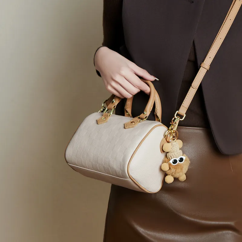 15 MINS Cow Leather Crossbody Bag Mom Bag Small Size Women's Ecru & Apricot/Midnight Black/Caramel Brown-1