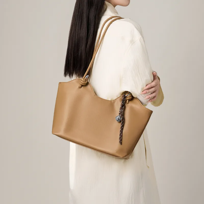 15 MINS Synthetic Leather Tote Bag, Shopping Bag, Shoulder Bag Regular Women's Brown/Coffee/Black-1