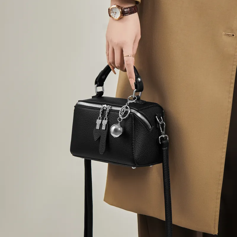 15 MINS Synthetic Leather Box Bag, Handbag, Crossbody Bag, Shoulder Bag Regular Women's Black Khaki Coffee-2