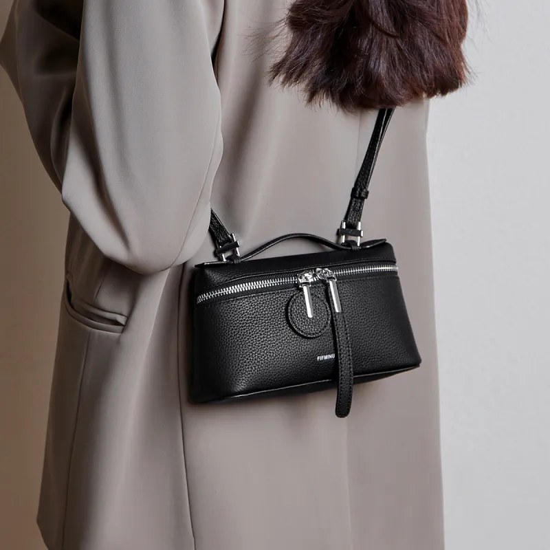15 MINS Cow Leather Handbag Regular Women's Ecru & Apricot/Midnight Black-7