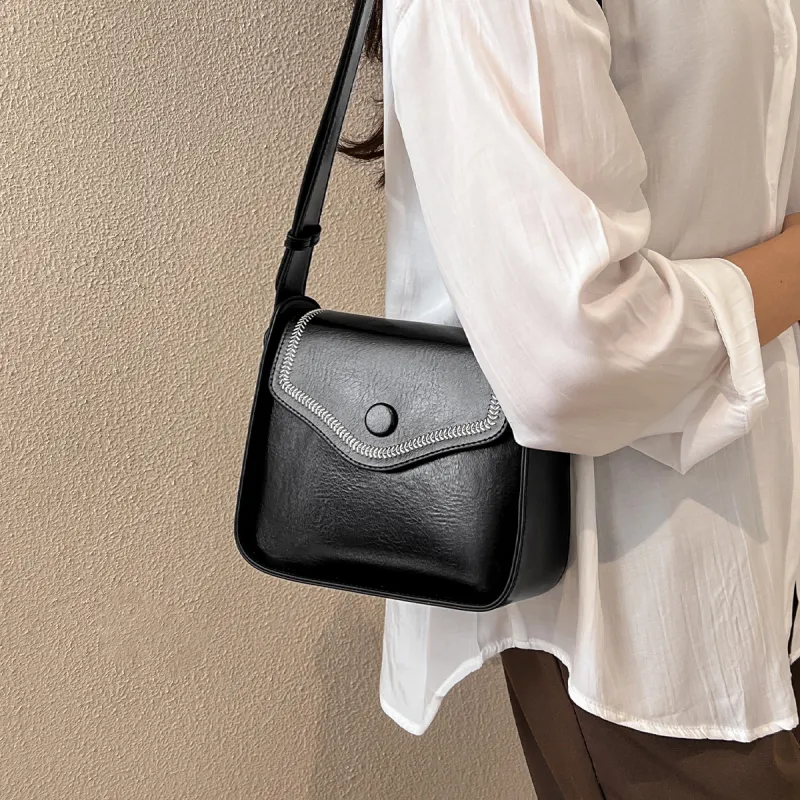 15 MINS Cow Leather Women's Crossbody Bag Mom Bag Shoulder Bag Small Size Women's Black-2