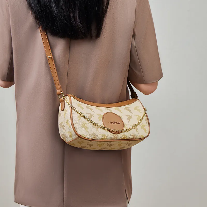 15 MINS PVC Advanced Moon Phase Bag Fashion Shoulder Bag Versatile Crossbody Bag Women's Coffee/Ecru-6