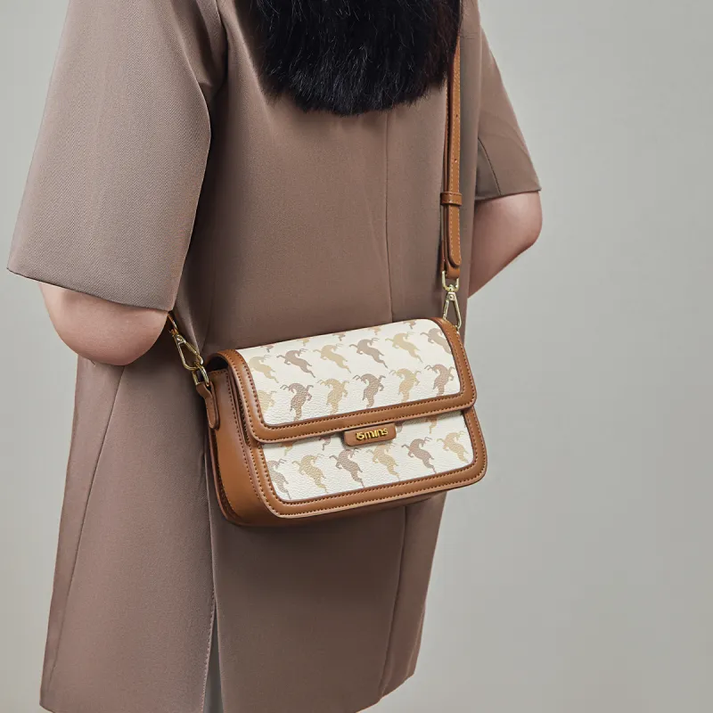 15 MINS PVC With Synthetic Leather Shoulder Bag, Small Square Bag, Crossbody Bag Regular Women's Coffee/Ecru-7