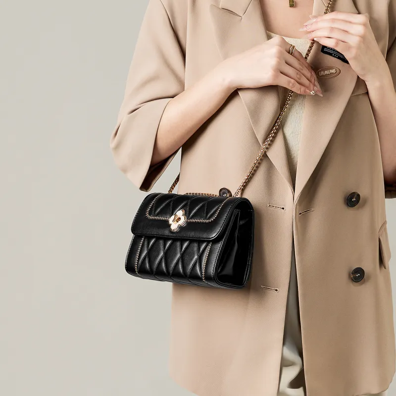 15 MINS Synthetic Leather Shoulder Bag, Crossbody Bag Women's Midnight Black/Ecru-3