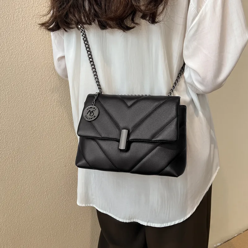 15 MINS Synthetic Leather Commuter Bag Chain Bag Shoulder Bag Crossbody Bag Shoulder Bag Regular Women's Black-3