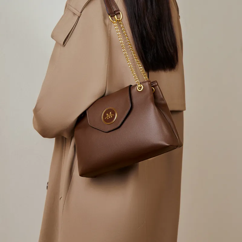 15 MINS Cow Leather With Synthetic Leather Handbag, Crossbody Bag, Shoulder Bag Regular Women's Oat/Coffee-6