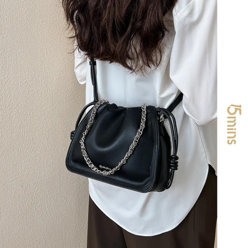 15 MINS Genuine Leather Shoulder Bag Crossbody Bag Cloud Bag Small Size Women's Milk Tea Beige/Caramel Brown-2