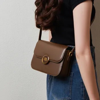 15 MINS Cow Leather Small Square Bag Shoulder Bag Crossbody Bag Small Size Women's Coffee/Ecru/Black