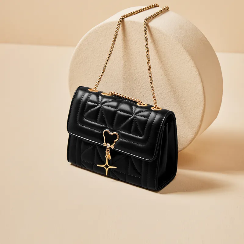 15 MINS Synthetic Leather Shoulder Bag, Crossbody Bag Women's Midnight Black-4