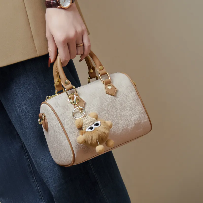 15 MINS Cow Leather Crossbody Bag Mom Bag Small Size Women's Ecru & Apricot/Midnight Black/Caramel Brown-2