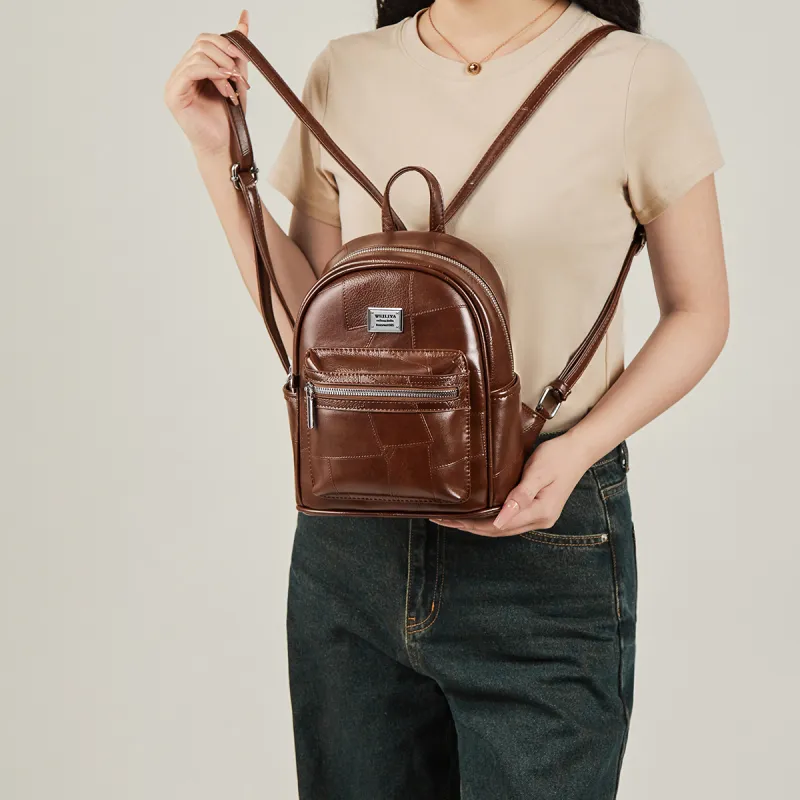 15 MINS Synthetic Leather Laptop Bag Backpack Medium Size Women's Silver/Brown/Black-6
