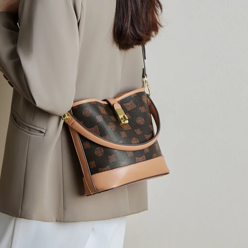 15 MINS Synthetic Leather Mom Bag Shoulder Bag Bucket Bag Crossbody Bag Small Size Women's Coffee-7
