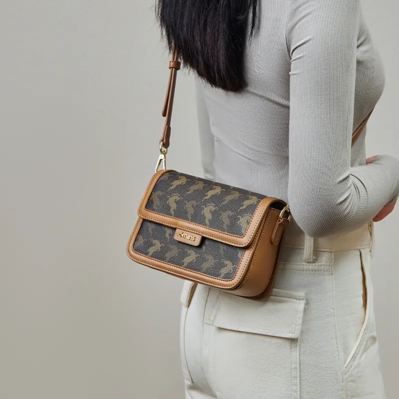 15 MINS PVC With Synthetic Leather Shoulder Bag, Small Square Bag, Crossbody Bag Regular Women's Coffee/Ecru-4